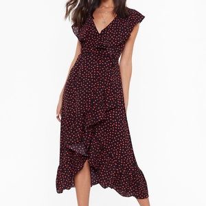 Polka Dot Ruffle Belted Midi Dress